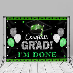 Aperturee - Green Silver Glitter Balloon Black Grad Photo Backdrop