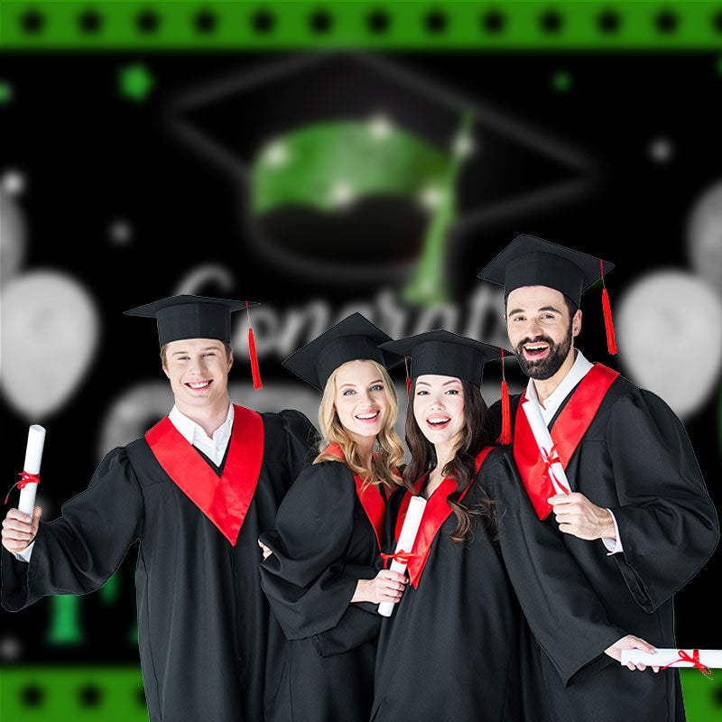 Aperturee - Green Silver Glitter Balloon Black Grad Photo Backdrop