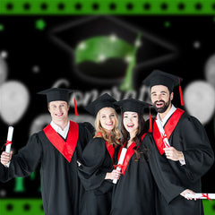 Aperturee - Green Silver Glitter Balloon Black Grad Photo Backdrop