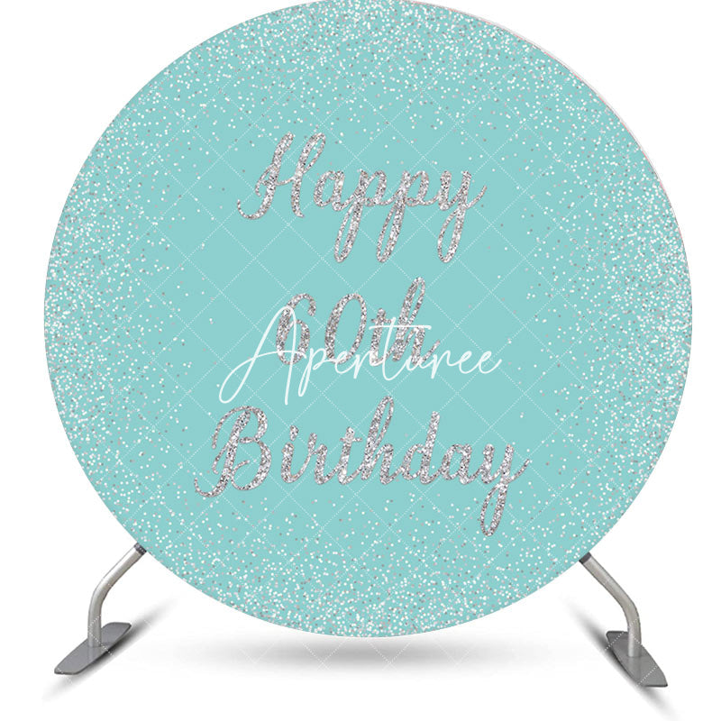 Aperturee - Green Silver Glitter Round 60th Birthday Backdrop