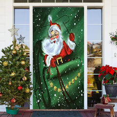 Aperturee - Green Sled Santa Claus Snowy Christmas Door Cover