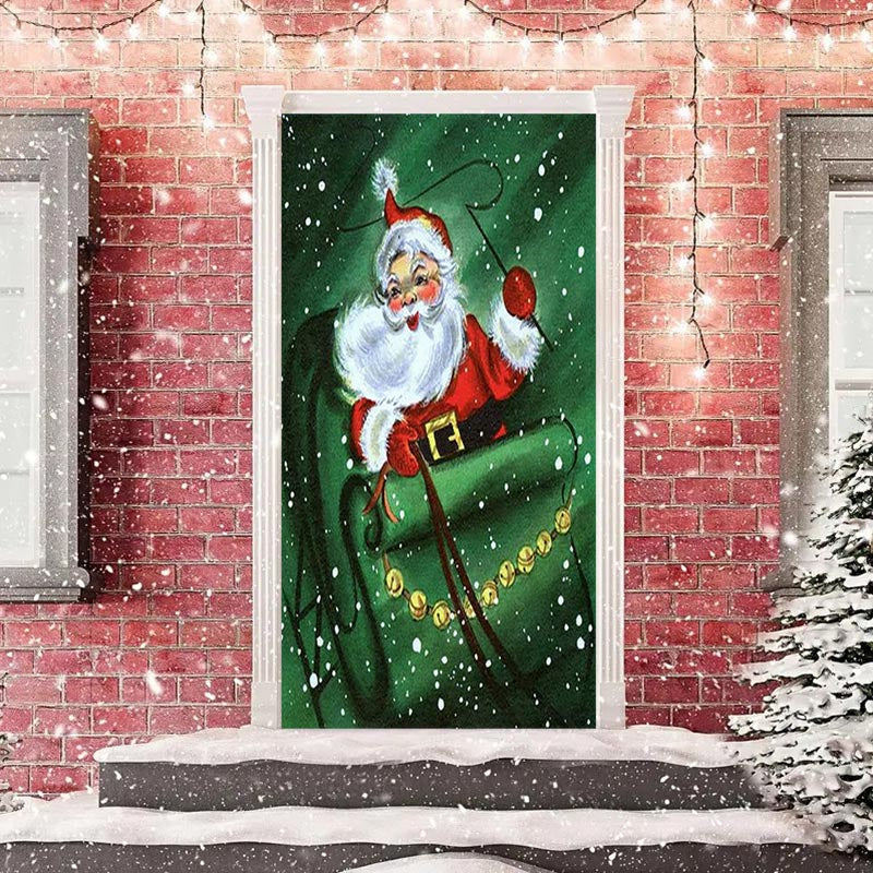 Aperturee - Green Sled Santa Claus Snowy Christmas Door Cover