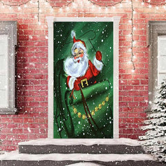 Aperturee - Green Sled Santa Claus Snowy Christmas Door Cover