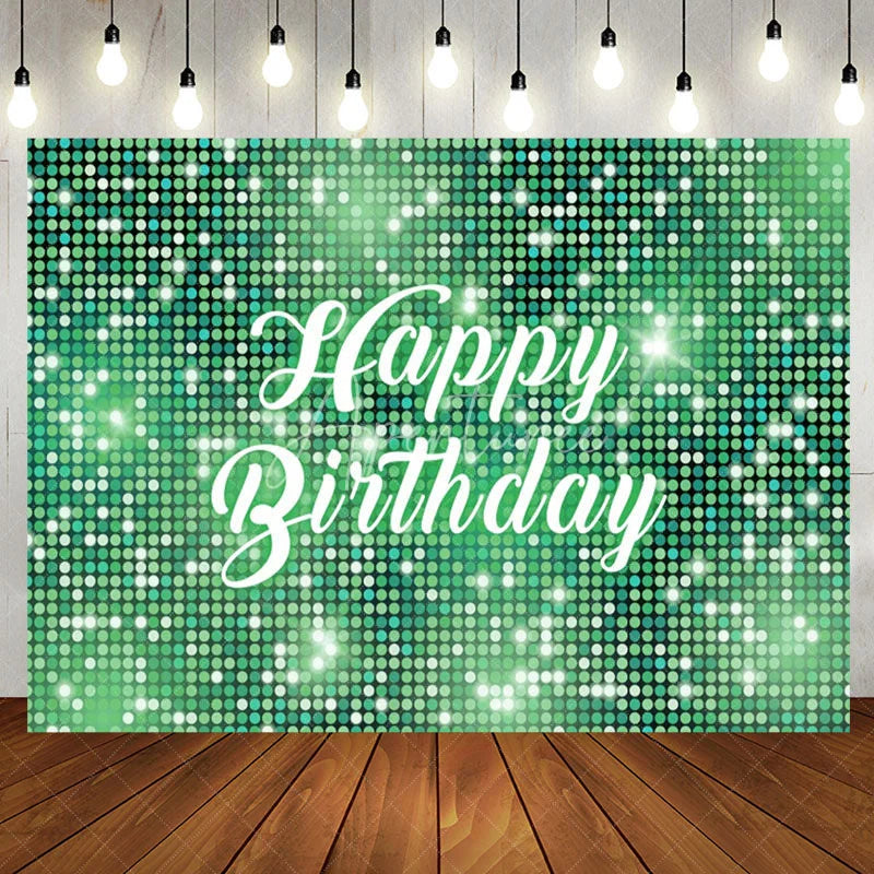 Aperturee - Green Sparkling Sequin Dance Happy Birthday Backdrop