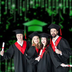 Aperturee - Green Stars Ribbon Glitter Black Grad Photo Backdrop