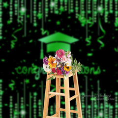 Aperturee - Green Stars Ribbon Glitter Black Grad Photo Backdrop