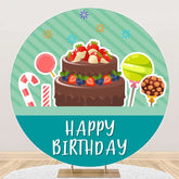 Aperturee - Green Stripe Candyland Cake Round Birthday Backdrop