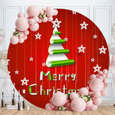 Aperturee - Green Tree Round Red Merry Chriatmas Backdrop