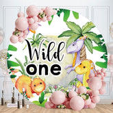 Aperturee - Green Trees And Dinosaur Round 1st Birthday Backdrop