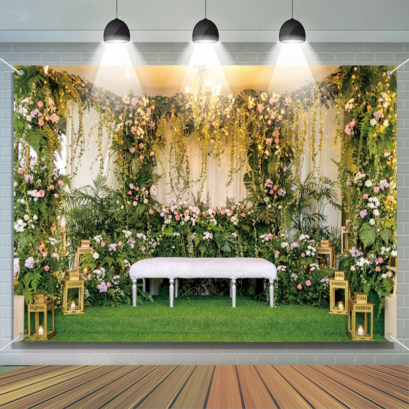 Aperturee - Green Vines Leaves Floral Hall Wedding Backdrop