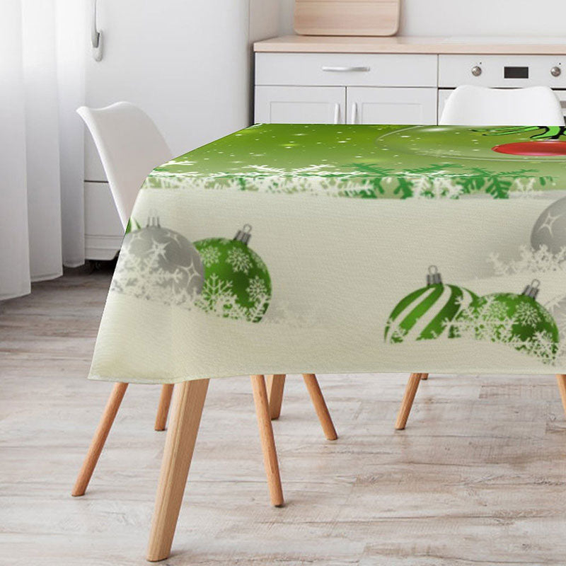 Aperturee - Green White Ball Snowflake Christmas Tablecloth