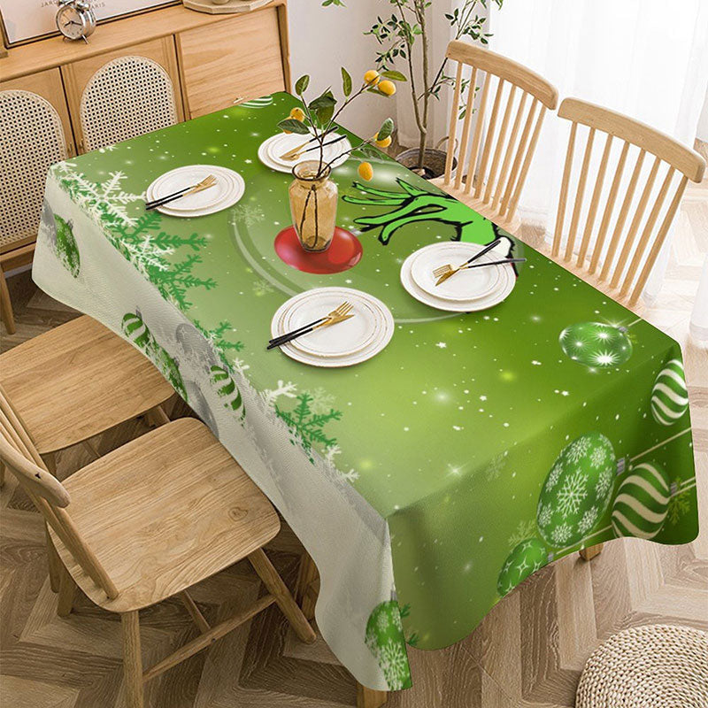 Aperturee - Green White Ball Snowflake Christmas Tablecloth
