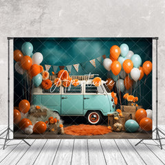 Aperturee - Green White Car Balloons Floral Cake Smash Backdrop