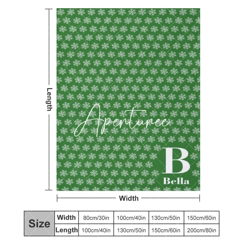 Aperturee - Green White Snow Winter Christmas Custom Name Blanket