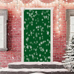 Aperturee - Green White Snowflakes Simple Christmas Door Cover