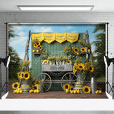 Aperturee - Green Wooden Board Sunflower Lemon Photo Backdrop