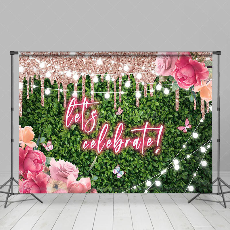 Aperturee - Greenery Rose Gold Glitter Floral Wedding Backdrop
