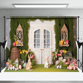 Aperturee - Greenery Spring Floral Bunny Easter Photo Backdrop