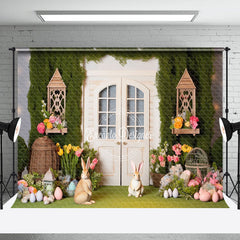 Aperturee - Greenery Spring Floral Bunny Easter Photo Backdrop