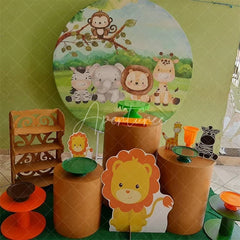 Aperturee - Greenglass And Little Animals Round Birthday Backdrop