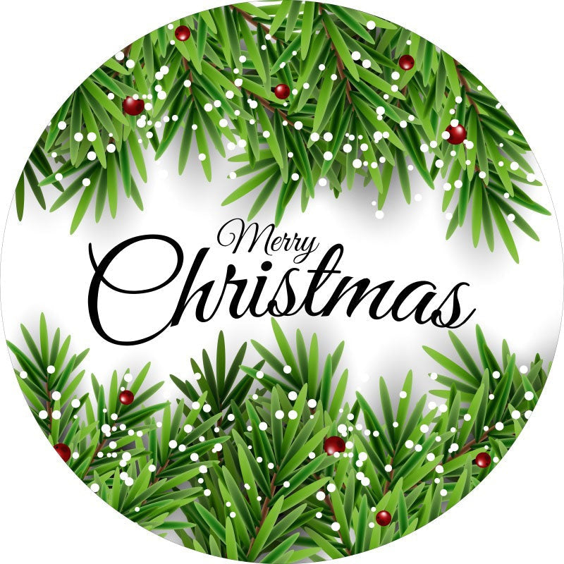 Aperturee - Greeny Leaves And White Round Christmas Backdrop