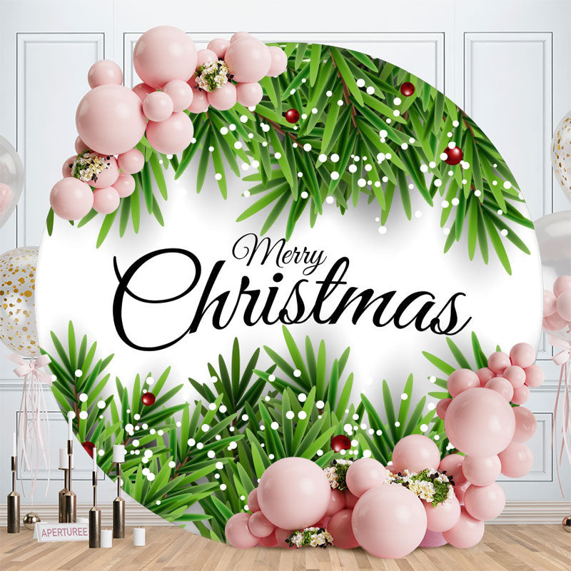 Aperturee - Greeny Leaves And White Round Christmas Backdrop