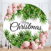 Aperturee - Greeny Leaves And White Round Christmas Backdrop