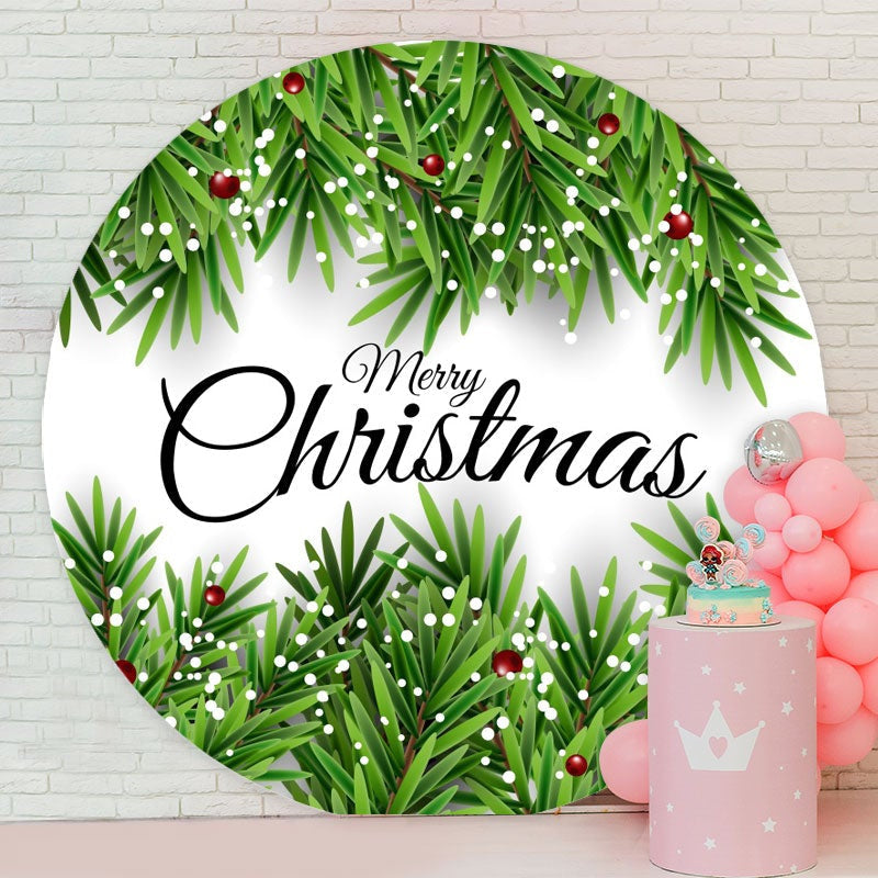 Aperturee - Greeny Leaves And White Round Christmas Backdrop
