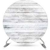 Aperturee - Grey And White Artistic Wood Round Birthday Backdrop