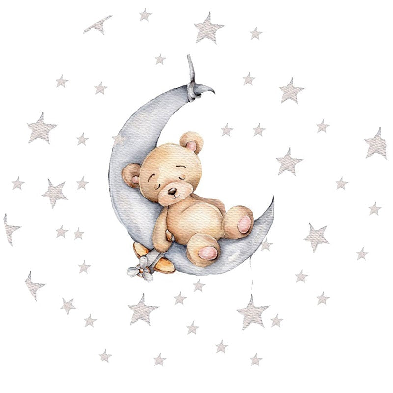 Aperturee - Grey Bear And Moon Star Round Baby Shower Backdrop