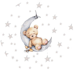 Aperturee - Grey Bear And Moon Star Round Baby Shower Backdrop