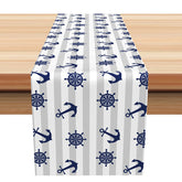 Aperturee - Grey Blue Anchor Navigation Coastal Table Runner