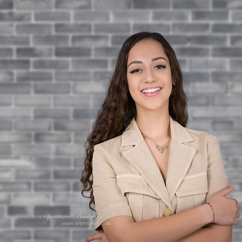Aperturee - Grey Brick Wall Texture Photography Studio Backdrop