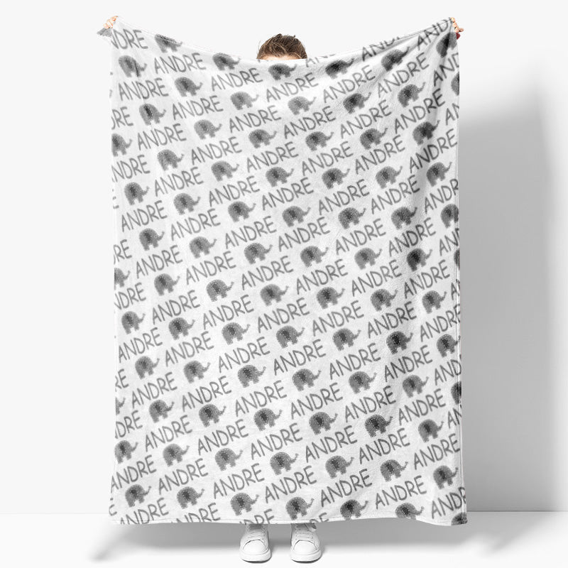 Lofaris Grey Elephant Personalized Name Baby Blanket