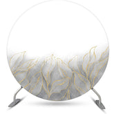 Aperturee - Grey Golden Leaves White Round Birthday Backdrop