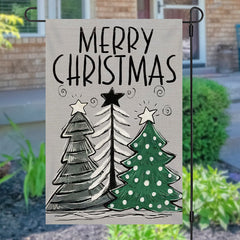 Aperturee - Grey Xmas Tree Burlap Merry Christmas Garden Flag