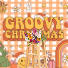 Aperturee - Groovy Yellow Cute Cartoon Merry Christmas Backdrop