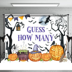 Aperturee - Guess How Many Pumpkin Witch White Halloween Backdrop