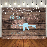 Aperturee - Guns Or Glitter Wood Gender Reveal Baby Shower Backdrop