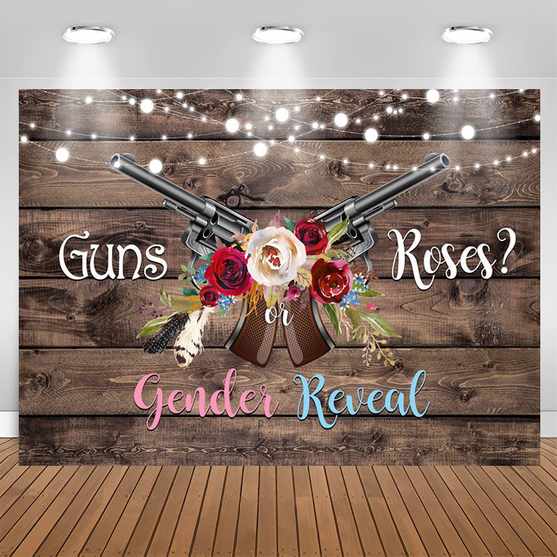 Aperturee - Guns Or Roses Wooden Gender Reveal Baby Shower Backdrop