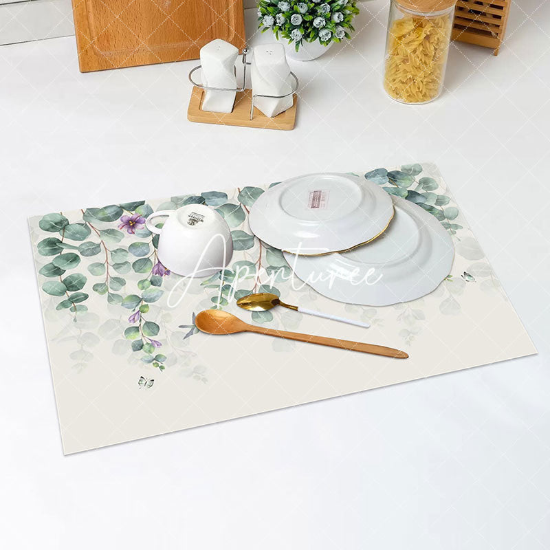 Aperturee - Hanging Floral Leaf Spring Dining Set Of 4 Placemats
