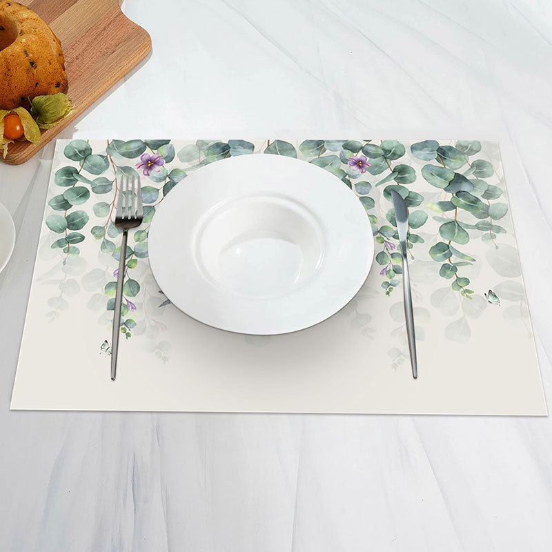 Aperturee - Hanging Floral Leaf Spring Dining Set Of 4 Placemats