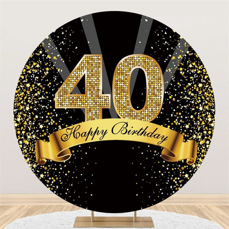 Aperturee Happy 40th Birthday Black And Gold Glitter Round Backdrops