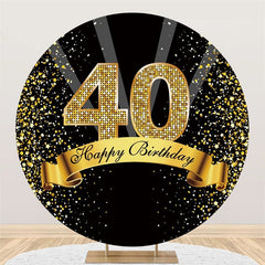 Aperturee Happy 40th Birthday Black And Gold Glitter Round Backdrops