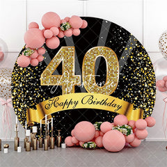 Aperturee Happy 40th Birthday Black And Gold Glitter Round Backdrops