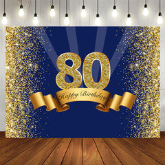 Aperturee - Happy 80th Birthday Gold Glitter Royal Blue Backdrop for Party