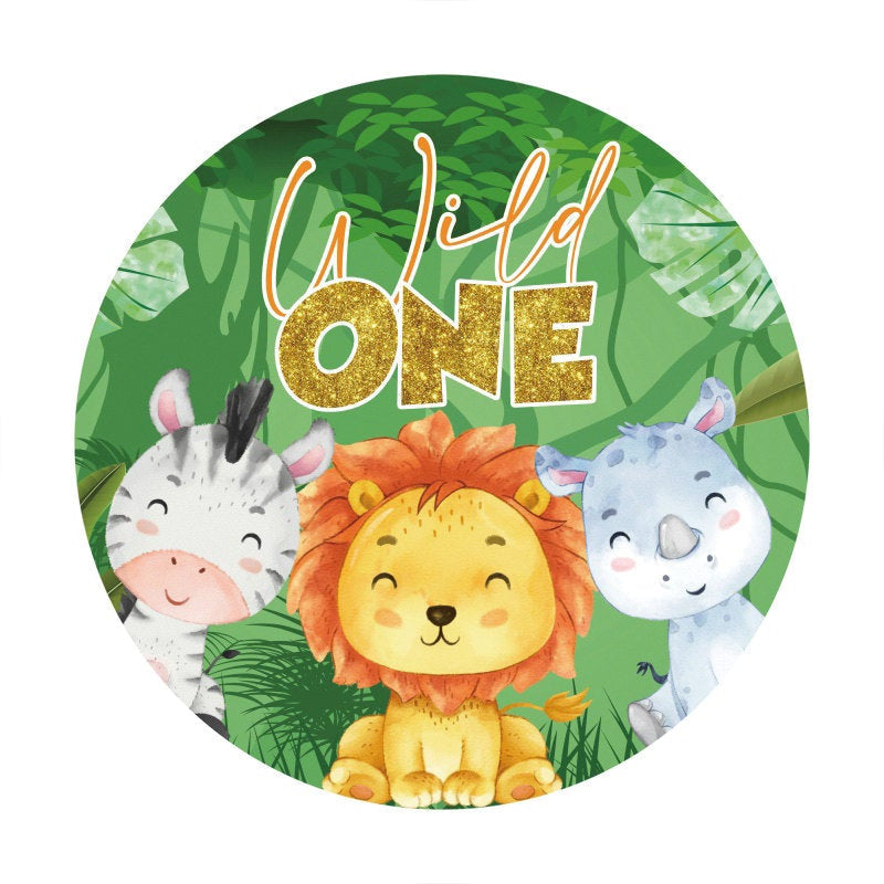 Aperturee - Happy Animals Round Wild 1st Birthday Backdrop