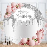 Aperturee - Happy Birthday Silver Glitter Diamond Round Backdrop for Party