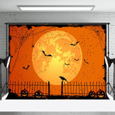 Aperturee - Happy Halloween Orange Pumpkin Lantern Moon Backdrop