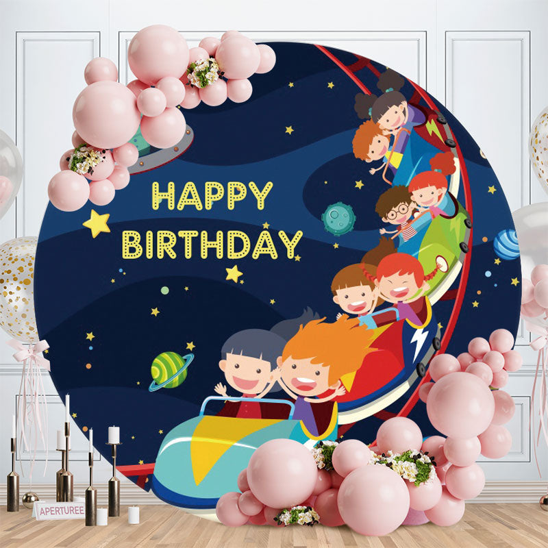 Aperturee - Happy Kids And Night Sky Round Birthday Backdrop